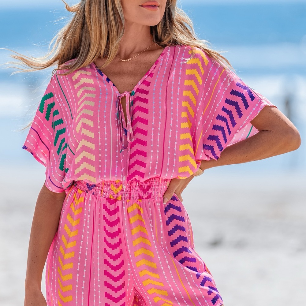 Cupshe Pink Multicolor Chevron Jumpsuit
